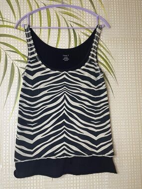 J. Crew Black and White Zebra-Stripe Tank Top Size M
